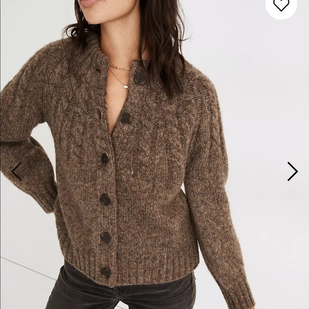 Madewell Hardwood Cableknit Mockneck Cardigan Sweater